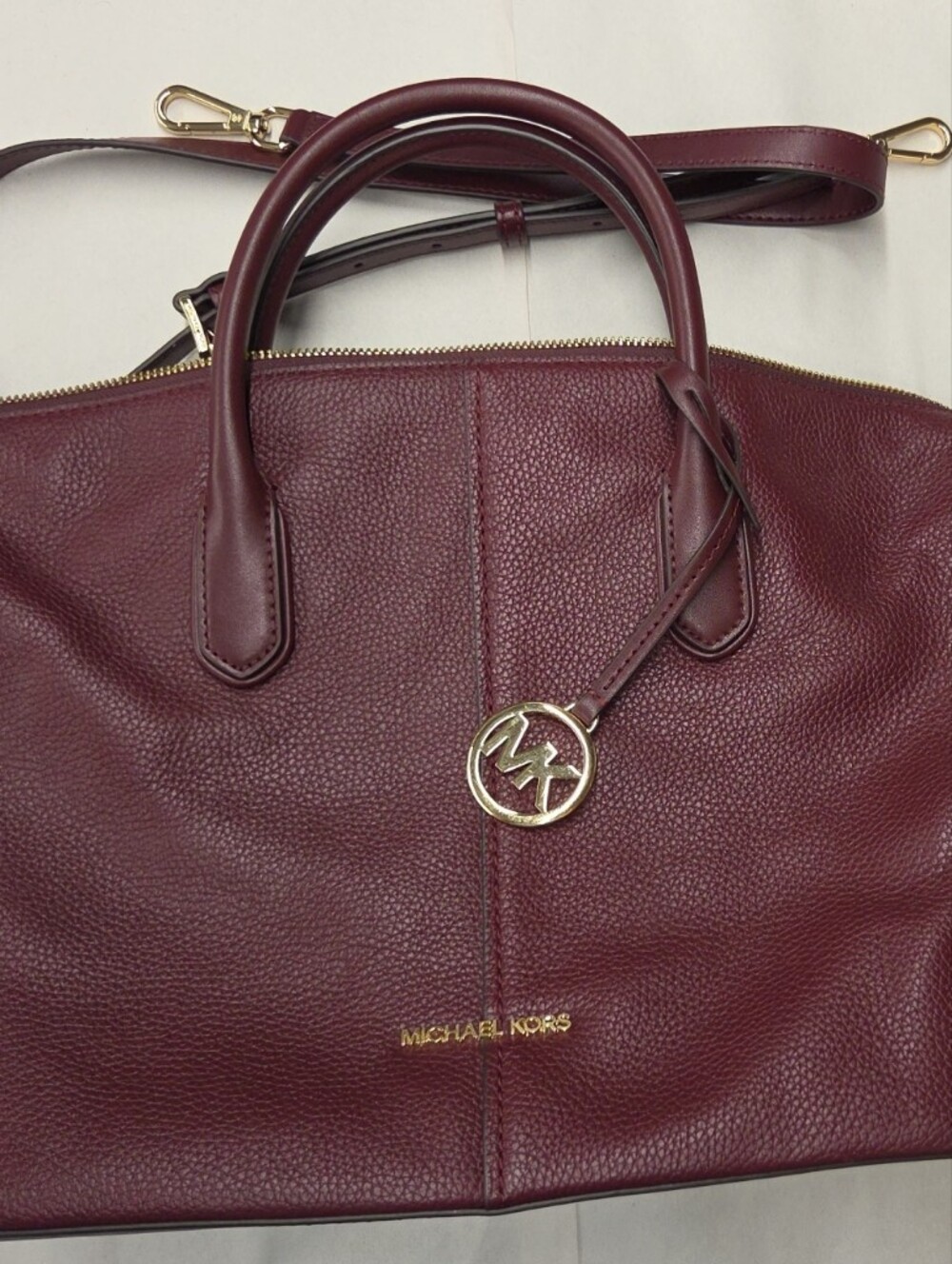 Michael Kors Wine Pebbled Leather Tote with Gold Hardware